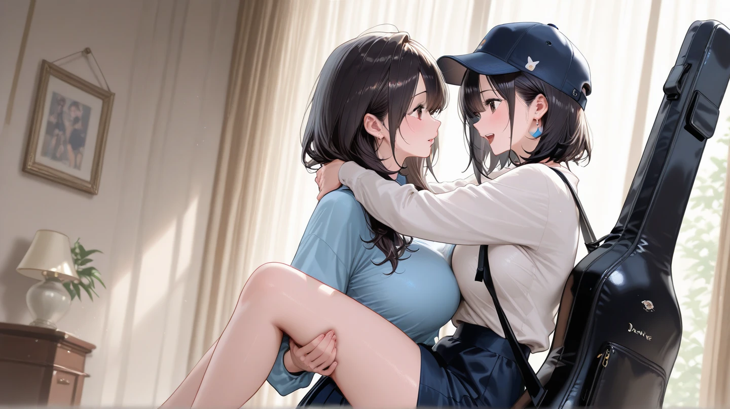 woman sucking penis hardly on bed,hyperrealistic anime,mature woman,blowjob,shaking effect,black hair,saliva,white sweater, long flare-skirt,pov blowjob, on bed,look at viewer,(smiling eyes),wet eyes
