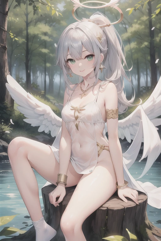 Little loli with white hair in white socks,Long flowing hair, Tights, Absolute realm, Sexy look, see - through, clear curvy details, Slender legs loom,White body,Hair is shiny,Delicate and shiny skin,Slender body,breast curtains,Naked chest,Upturned buttocks,Plump breasts,The body was soaked with sweat,Poor milk,Exposing the abdomen,The lower abdomen is firm,ears of elf,weeping,streaming tears,In the water,Raise the wings of an angel,The halo,the elf,Barefoot girl,On the mirror-like surface of the water,looking from above,Close-up of the eyes,Elaborate Eyes,There is a reflection of the sky in the eyes,and hold your head in your hands
