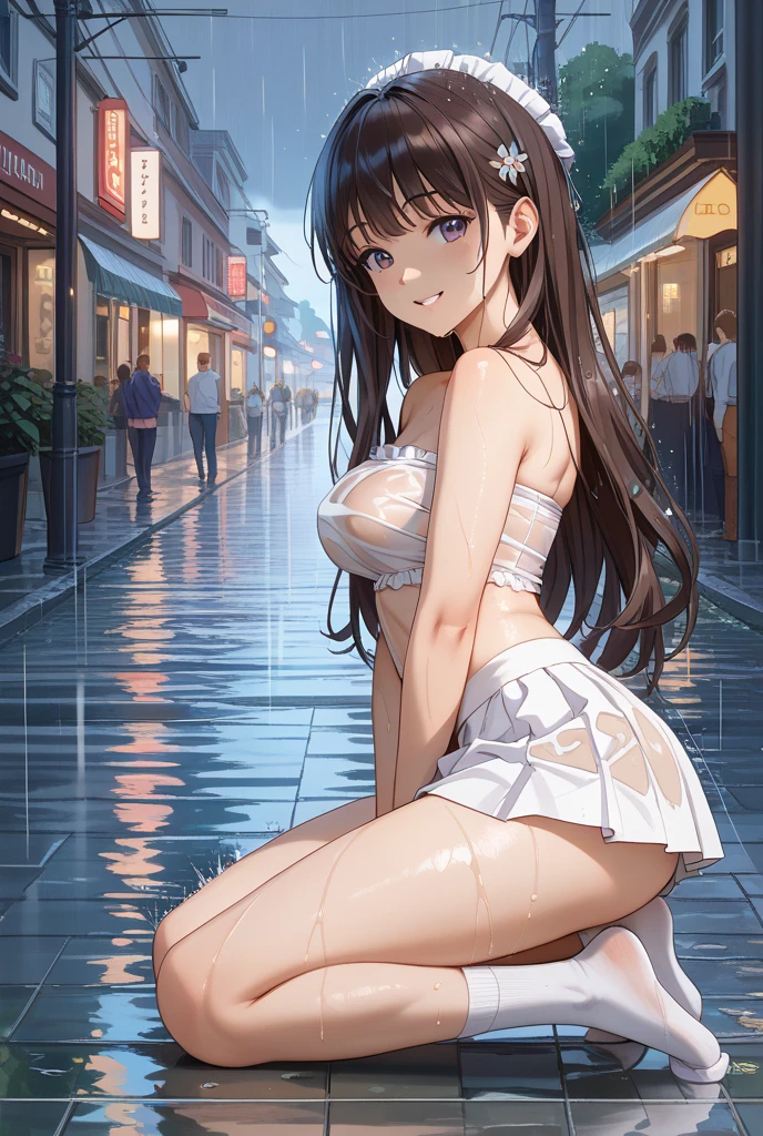 nsfw,uncensored,(masutepiece), (photo realistic1.4), 超A high resolution, Best Quality, 8K,come before:1.0,perfect hands, perfect fingers, perfect legs,1woman,(cowboy shot,from side,1woman,solo,idolmaster,makino yagami) ,(17years old, beautiful girl), (beautiful purple eyes),((wearring glasses:1.9)),((beautiful purple hair)), (((long straight hair))), (wet hair), (wet skin), ((Sweat)), (flat chest,large breast),(pubic purple hair:1.3),(love juice:1.2),(many sweat:1.5),(purple bra and panty),(open clothes),(wet clothes),(open your mouth), ((out tongue)),(Nice touch), (one eye closed:1.7),((feel good)), ((happy)),(saliva),(cum on body:1.9),(cum on face:1.3),((cum in hair:1.3),(cum on mouths:1.2), (((multiple boys, peeing on a girl, multiple penises, gangbang))),((ecstasy torogao:1.5)), saliva trail, nose blush,pleasure vaginal penis,grin),BREAK,(1boy, hetero:1.3), ((vaginal sex,standing back sex:1.5))(neelimg),(cum shot:1.3),(((bukkake:1.9))),(outdoors, cyberpunk, city, night, city lights, neon lights,back Alley),(looking viewer),