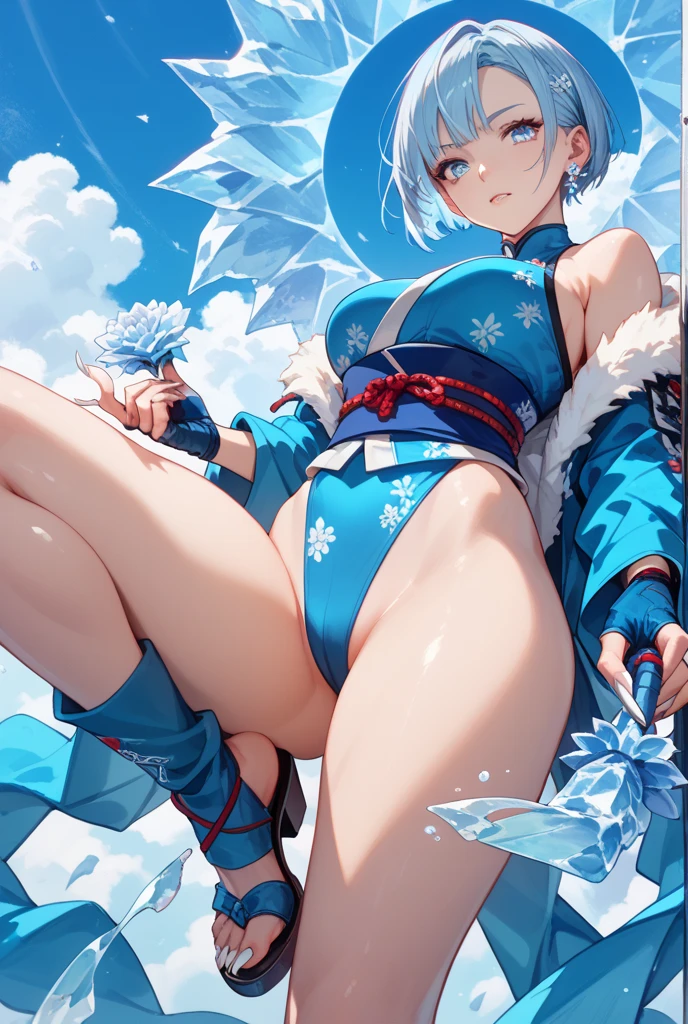 (photorealistic:1.3, highest quality:1.3,8Kmasterpiece, masterpiece:1.3,High resolution,muste piece:1.2),A 23-year-old woman bathed in a hot spring,(white leotard:1.3,choker), Clean wet skin, (looking at the camera:1.2),angle(Photo seen from below:1.3),(short hair:1.2,bright blue hair:1.5), (blushing:1.3,embarrassing:1.1,Smile:1.1), (full of sweat:1.3),Red rope,(rope bondage,Shibari:1.6, chest bondage:1.5),Pause(足を広げた大胆なPause,ダイナミックPause:1.2),background(open-air bath,steam,vapor,snow scene,snow mountain:1.3, sunrise:1.3),(Wet clothes stuck to my skin:1.4),(Nipples visible through clothing),(genitals visible through clothing),(Butt visible through clothes),(slender, abs:1.2),(young skinny gravure idol, sophisticated gravure idol),(detailed perfect face),normal hands:1.5,normal finger:1:5,normal feet:1.5,(cameltoe)