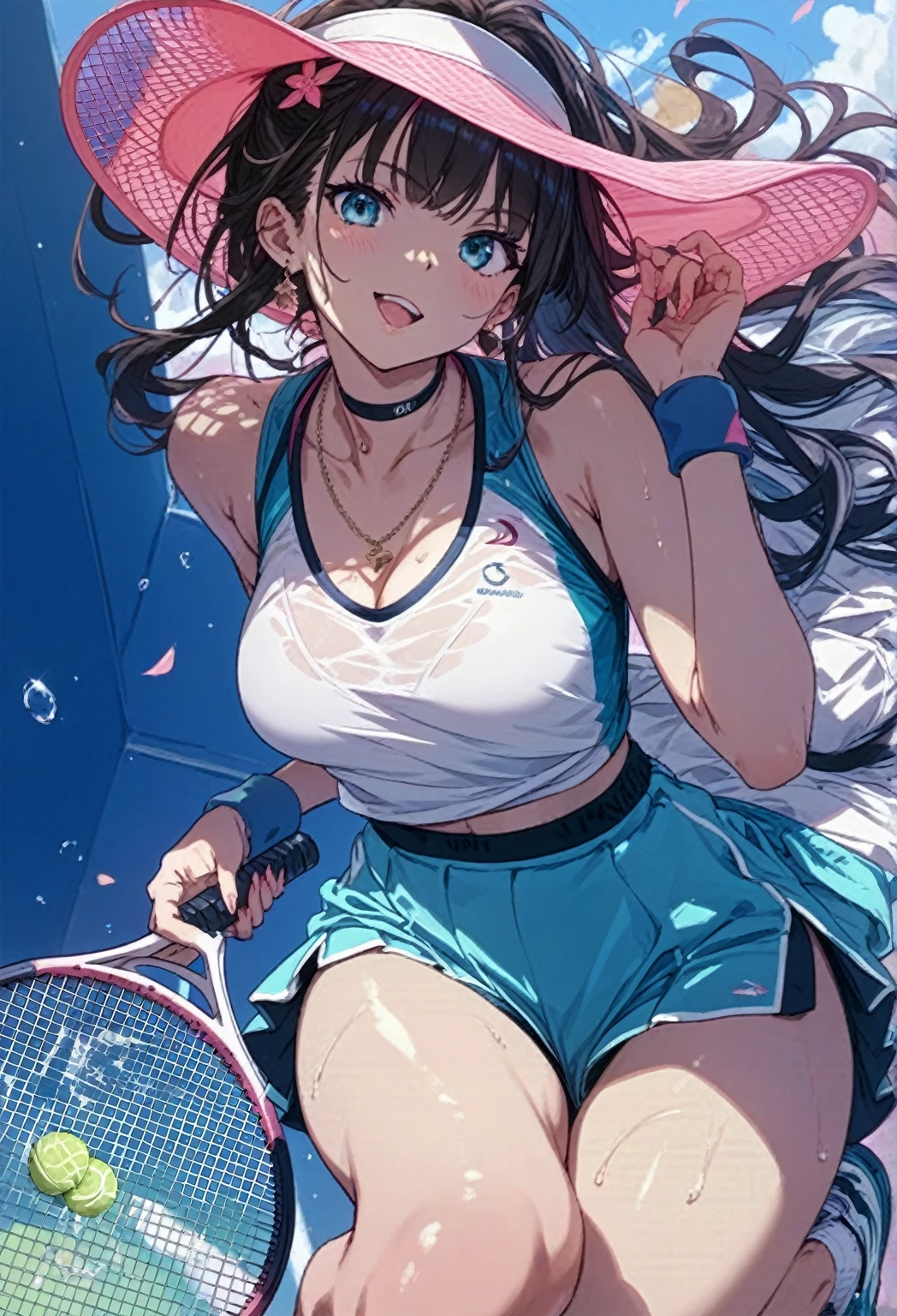 score_9, score_8_up, score_7_up beautiful aesthetic, very intricate, high quality details,sexy tennis girl,girl holding tennis racket,girl wearing tennis clothes,nico robin \(one piece\),source_anime