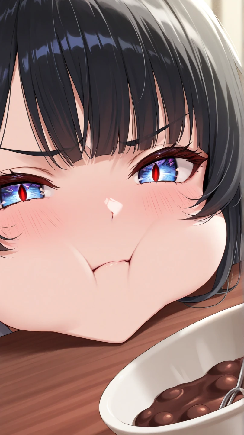 woman sucking penis hardly,hyperrealistic anime,mature woman,shaking effect,black hair,saliva,white sweater,long-skirt,huge breasts,blowjob,face focus,painful,look at viewer,sweaty,pov
