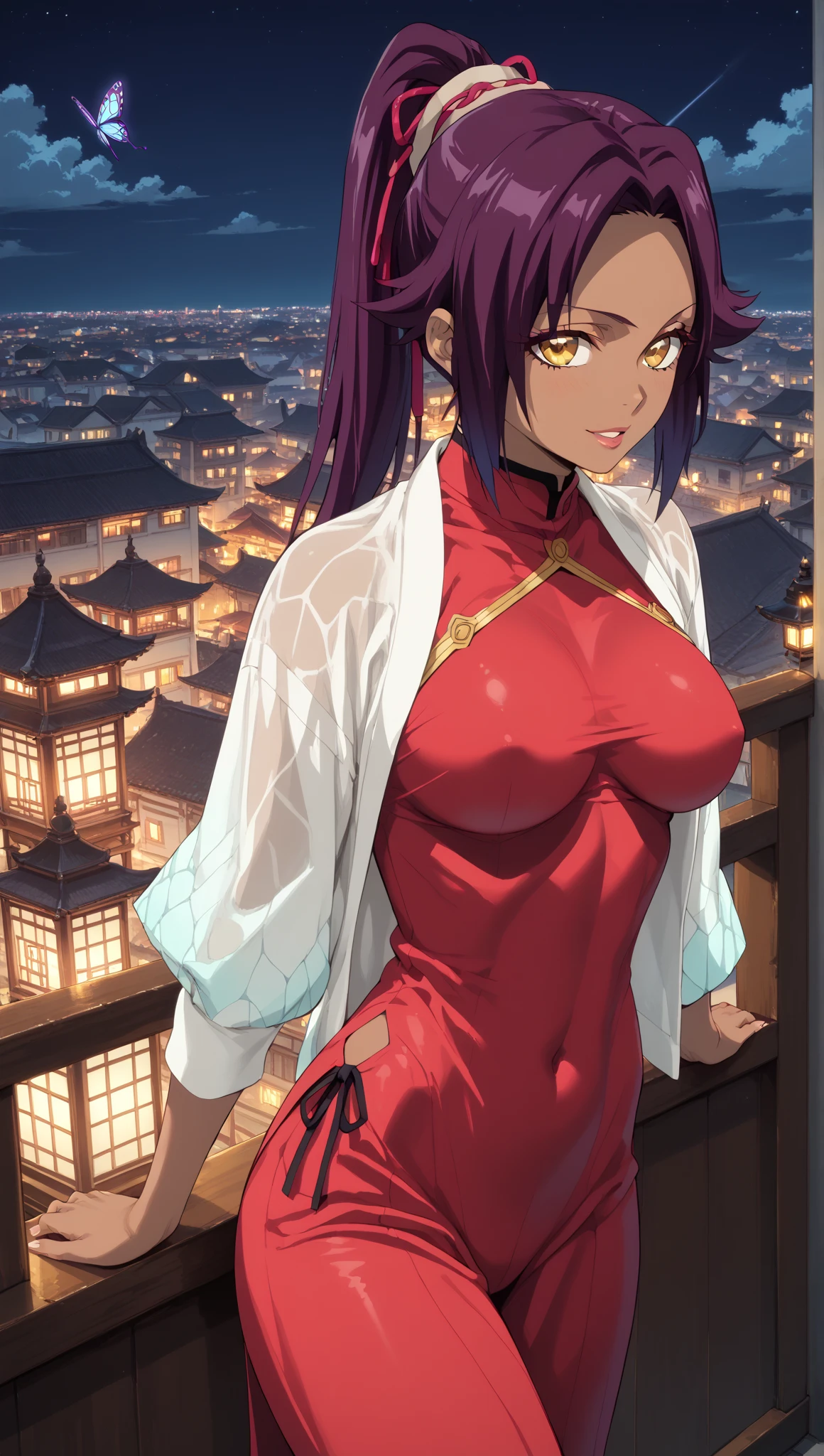 (Night:1.7), Cyberpunk_CityView, Before Window,in front of a wall with a clock,
sitting at attention,sitting on couch,
japanese clothes, kimono, my mai tonight, obi, sash, sidelocks, single hair bun,
mika jougasaki, hair bow, long hair, pink hair, (yellow eyes:1.5), ponytail, hair ribbon,
1 girl, 20yo,young female,Beautiful Finger,Beautiful long legs,Beautiful body,Beautiful Nose,Beautiful character design, perfect eyes, perfect face,
looking at viewer, (innocent_big_eyes:1.0),(expressionless:1.3),
NSFW,official art,extremely detailed CG unity 8k wallpaper, perfect lighting,Colorful, Bright_Front_face_Lighting,
(masterpiece:1.0),(best_quality:1.0), ultra high res,4K,ultra-detailed,
photography, 8K, HDR, highres, absurdres:1.2, Kodak portra 400, film grain, blurry background, bokeh:1.2, lens flare, (vibrant_color:1.2)
(Beautiful,medium_Breasts:1.4), (beautiful_face:1.5),(narrow_waist),(perfect hands, perfect ???????),