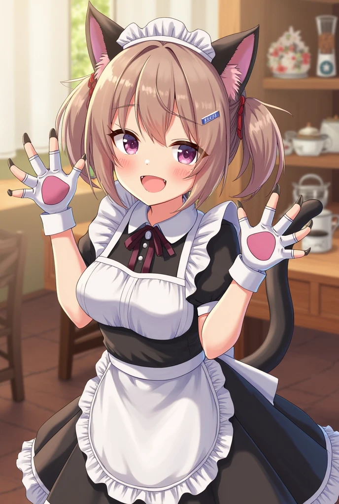 <lora:animal:0.6> ((hand on girl head)),animal hands,paw gloves,collar,pov,maid dress,