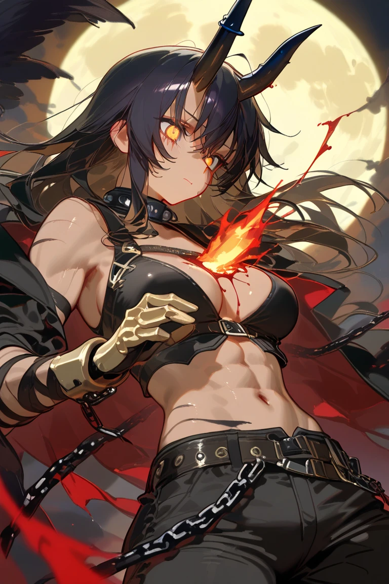 (1girl:1.2), abs, bangs, bikini, bikini_top, black_bikini, black_hair, burning, (fiery_hair:1.2), fire, (flame:1.2), hand_on_hip, long_hair, navel, (pyrokinesis:1.4), (solo:1.1), (purple eyes:1.3), (mage hat:1.2), (gloves:1.2), (bare shoulders:1.1), (collarbone:1.2)