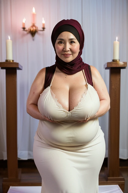 1girl, (zoom out), ((realistic yawn face with closed eyes)), (squat pose), (show opened legs to viewer), (tongue out, ultra long tongue), (torn no sleeve clothe), (in the abandoned shabby hut), (huge breasts), (hyper shaved armpits, ultra detailed underarm), (ultra detailed face), hijab, (Malaysian_female_lady:1), masterpiece, best quality, (absurdness quality), (16k)