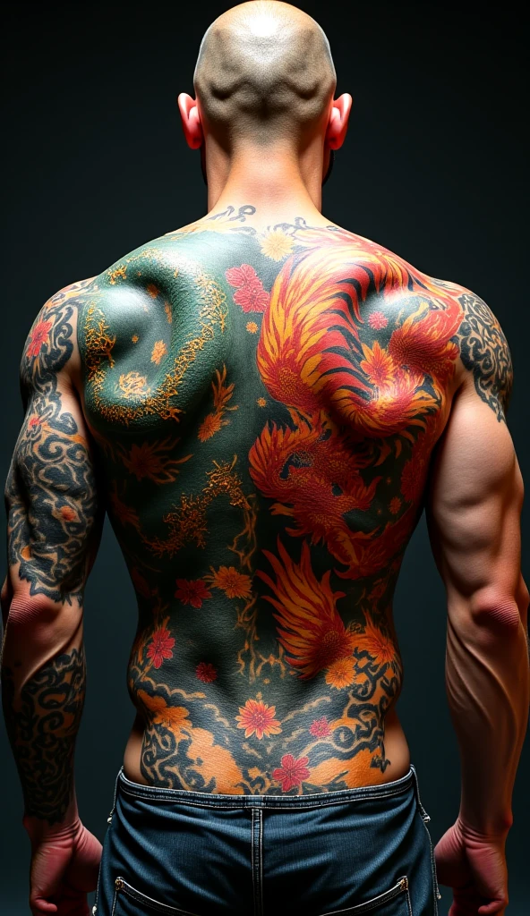 close up of a dragon tattoo on a man's muscular ribs, ((Masterpiece, Best Quality, Highest Image Quality, High Resolution, Photorealism, RAW Photos, 8k)),
