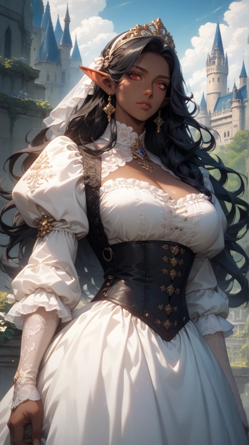 (Pure Color: 0.9), (Color: 1.1), (Masterpiece: 1,2), Best Quality, Masterpiece, High Resolution, Original, Highly Detailed Wallpaper, Beauty, Beauty, Victorian, Dress, Melancholy, Big Breasts, --auto --s2