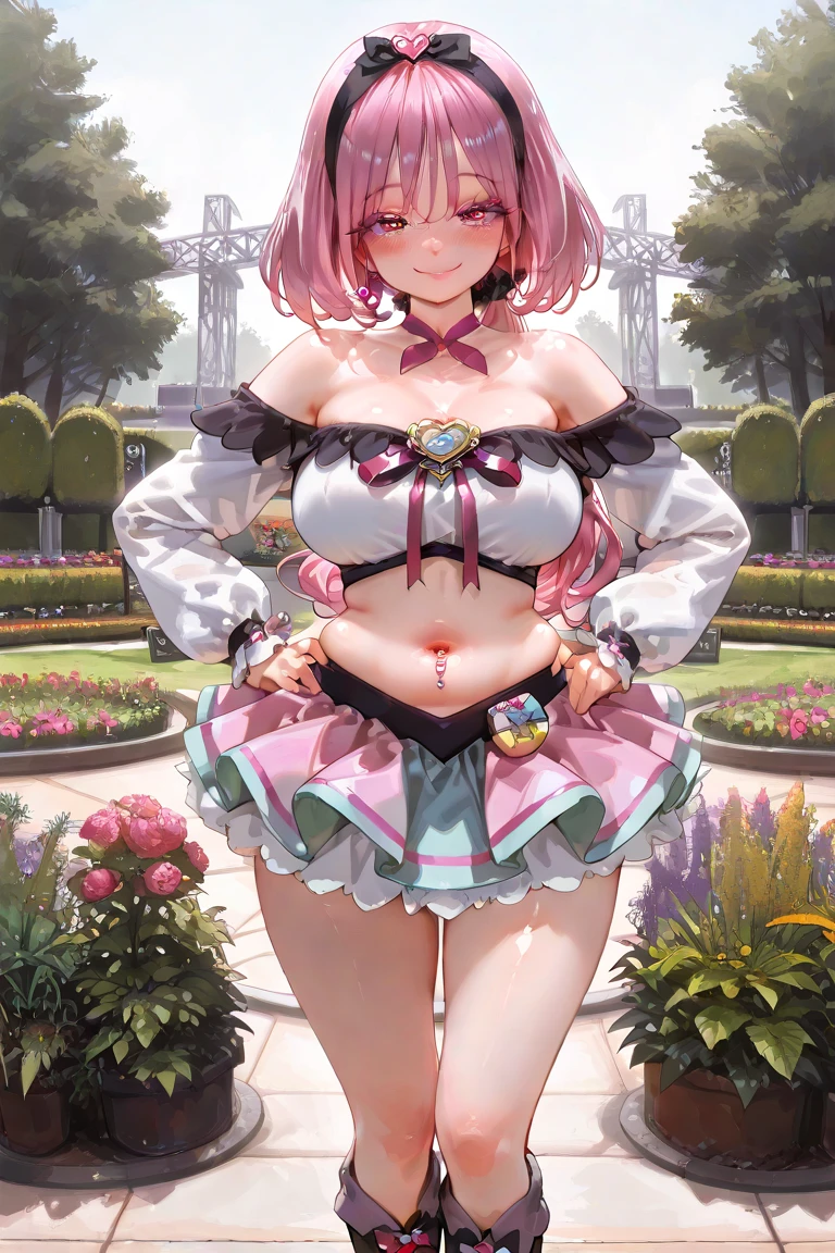 (cute anime girl,kawaii,adorable),(pink hair,fair skin,pale),(golden eyes,sparkle),(big boobs:1.1),(masterpiece:1.2,s quality),(full body)