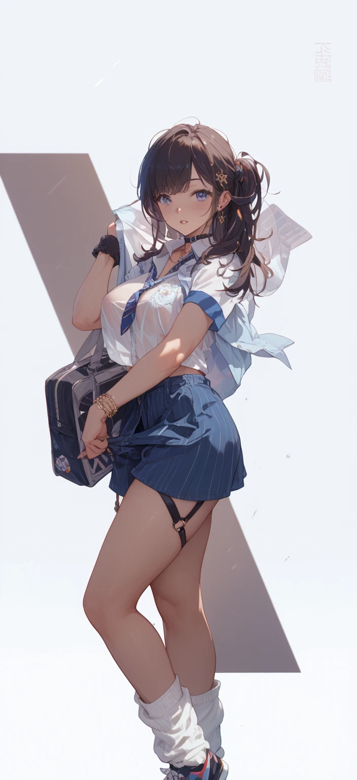 (((18 magazine's cover, large title, many heading))), (a woman showing off her panties and pubic-hair), open legs, angle from below, (drooping eyes, round face), realistic skin, various-pattern-shirt and skirt and panties and hoodie, sneakers, downtown alley, smile, earrings,
