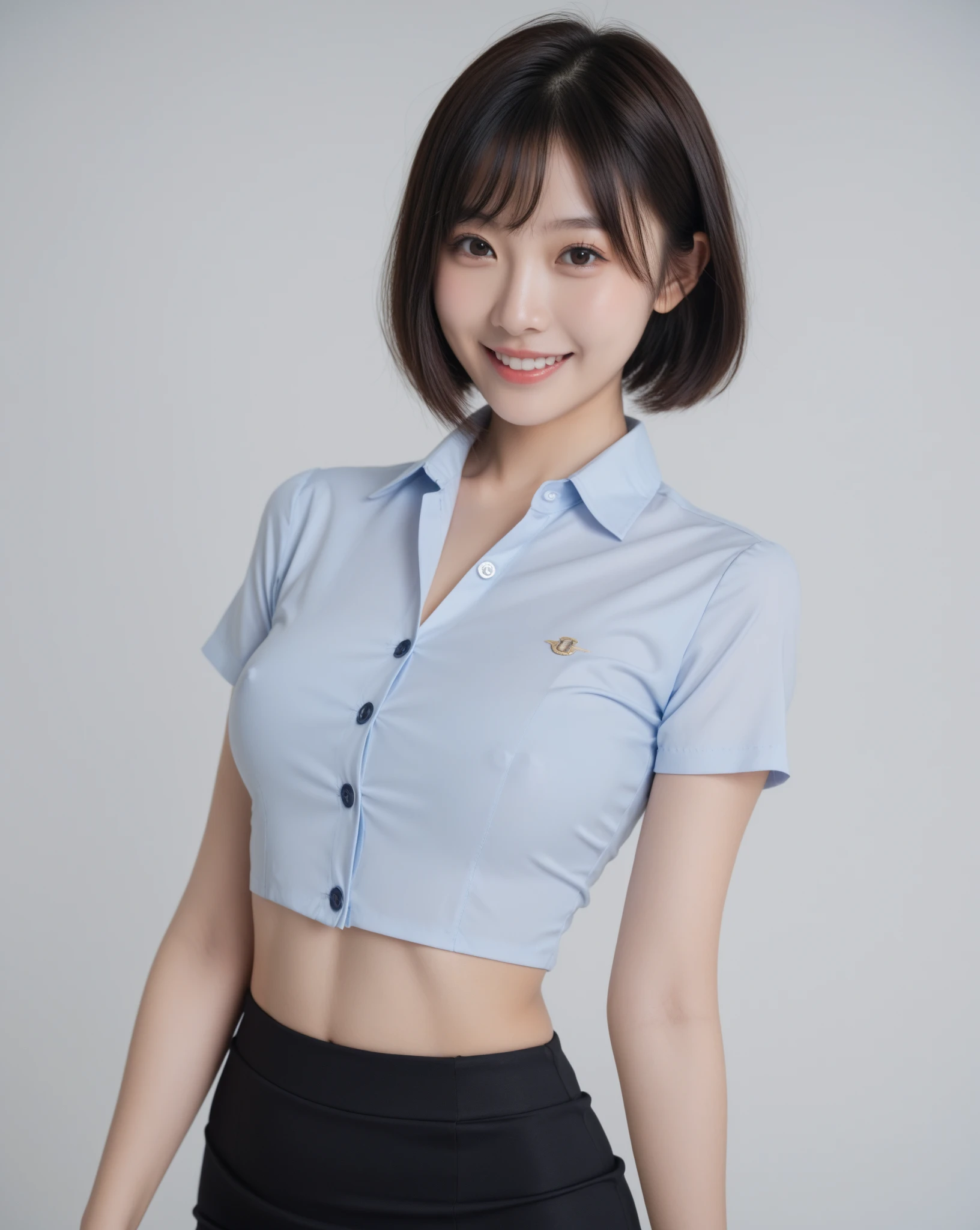 (in 8K, Ultra high resolution, best quality, table top:1.1),(18 years old:1.1)、(Turn away)、in 8K、RAW pictures of Japanese girls、Virtual image、Ultra high resolution、Highest quality、(sailor suit、Navy pleated short skirt:0.6) (High school girl、toned body、Don&#39;t forget to expose the entire chest.、black hair straight hair、 very cute、cute smile、sailor suitกระโปรงมินิสีกรมท่า,The skirt opens up, revealing a white bikini.、black socks:1.5)Walk along the seaside path