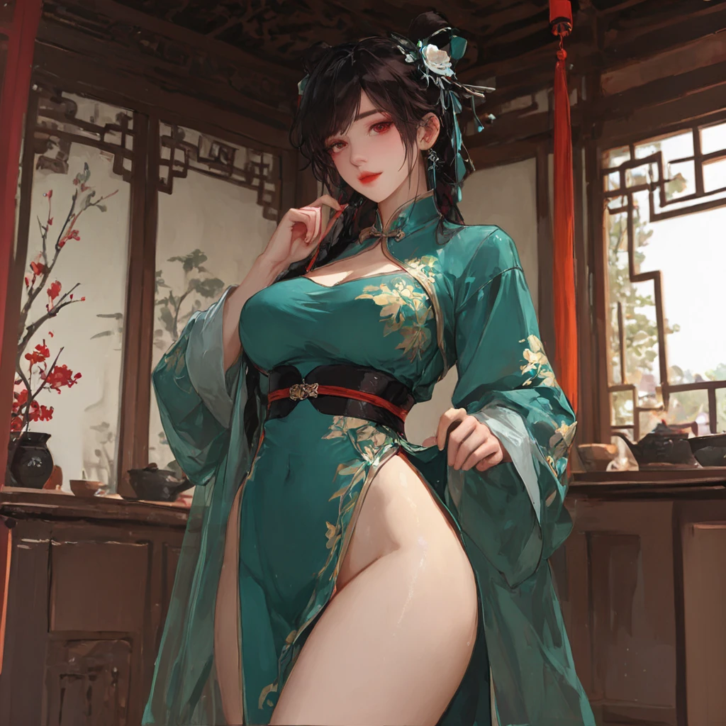 ((1girl)),solo,1 girl lying in lotus pond, a bamboo mat bed in pavilion,thin hanfu,foggy,(curtain),(bamboo forest:1.2),tiles roof,translucent silk chiffon hanfu,dudou,light green and white,off shoulders,chinese painting,gongbi style,water_color,(grapevineman:1.2),(trees, artificial mountain, green lotus leaves,light pink lotus flowers),koi,wooden windows,doors,bed,(rocky garden),trandional architecture,temple,tower,wall,chinese garden,long hair,full body,bangs,(masterpiece, Extremely detailed, best quality, highres:1.2),(ultra_detailed, UHD:1.2),soft smile,<lora:huyefo2-000008:0.7>,<lora:Clothing -:0.5>,nsfw,small breasts,