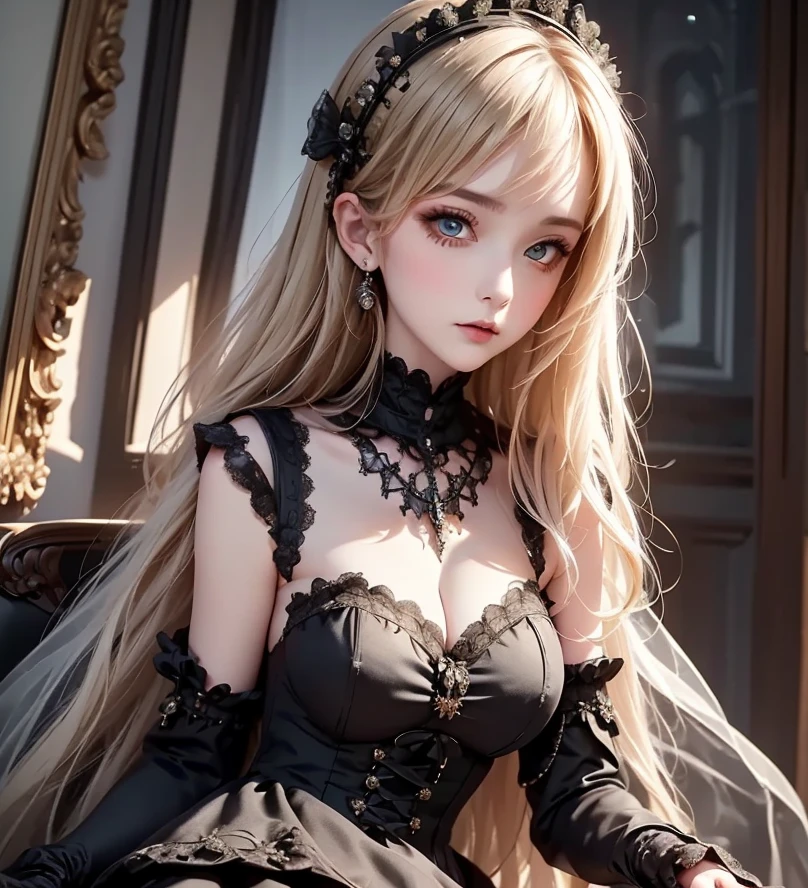 Sexy、Gothic Lolita、garter belt、knee high socks、beautiful woman、beautiful shape、boredom、adultery、Hard dark gothic Makeup、bell sleeve、wizard sleeve、Maid clothes、dark gothic、long dress、black dark eyeshadow、Lace pink、long hair、straight hair、blonde、dark gothic Makeup、happy look、24-years-old、Strong sexual pleasure、miserable、Your face is cute、open your mouth、Take out your tongue、A bed full of roses、Bed full of perfume、wrinkles between eyebrows、expression of agony、dark gothic Dresses、rub your chest with your right hand、Always touch your crotch with your left hand、My thighs are sweaty、Sweat appears in the chest、Thighs glistening with oil、masturbate、
