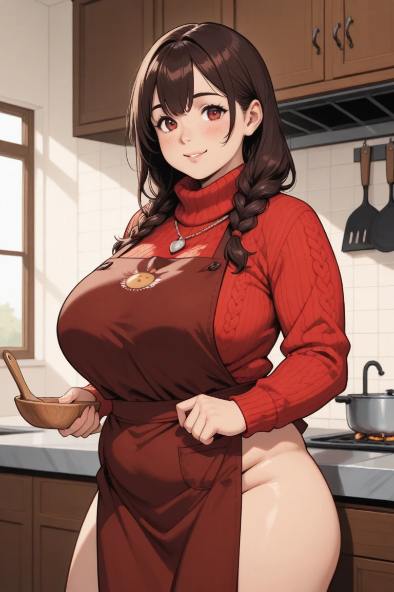 Hot mom,独奏,(:1.3),thick thight,upper legs,Wide buttock,dent in the skin,Double tail,curlies,ssmile,cheerfulness,(Red latex apron:1.2),cparted lips,plumw,sobu,exposed midriff,protruding areolas,gigantic cleavage breasts,4K,realistic humid skin,Armpits,Large curved hips,a variety of poses,Stick out a very long tongue,Fleshy figure,with perfect legs,Hypertrophic,protruding areolas,,Bronzed skin,detailed lips,bubble butt,Dewy,mouth drool,Lick,Place your fingers between your legs,Hungry and thirsty housewives,erected,Wrinkles,Clean the room,Eyes look at the lens,A shy look,Blushing aunt,Two braids,Smooth skin,Very meticulous clothes,Intriguing set,extremly high detail,A detailed face,High frame rate,musculature,High picture quality