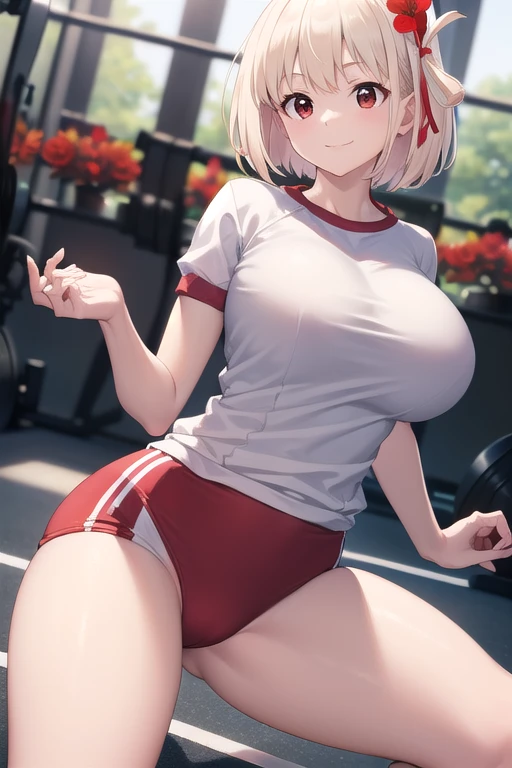 best image quality、high quality、girl,on the tennis coat、(((Lifting clothes with your mouth)))、(please show me your chest)、(((exposed chest)))、((Only the chest is exposed))、((Upper bodynaked))、tennis wear、、belly button、Hesochira、big breasts、big 、魅力的なvalley、valley、(((beautiful nipples)))、(((Lifting clothes yourself)))、narrow、naked、cloth_lift,throw,please show me your chest、expose one's chest、Upper body, blush、((thinly opened eyes:1.1)),Looks embarrassed、(Watery eye),(Moist eyes),glare of the sun, Illuminated、Bokeh, written boundary depth, blurred background, Senzoku Nishikigi、Blonde short bob、red eyes、red ribbon