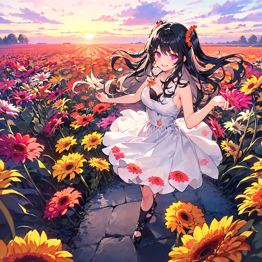 (masterpiece、top-quality、top-quality)、pixels、Pixel art、女の子1人、full bodyesbian、In a beautiful landscape with the rising sun、This is an 8K ultra-high definition illustration depicting a young woman smiling happily in the glowing sunlight.。She flowers colorful々Standing in a vast flower field colored with、In elegant pose holding a swimsuit with a bright watermelon cut in his hands。
In the background, the sky with the rising sun and a spreading flower field are depicted.、Beautiful colors and breath of nature are felt.。Sunshine shines on the flower garden、florals々The colorful glow brightly illuminates the surroundings。
The young woman who is the subject is、In a short bob with black hair、The inner color is dyed colorfully.。Her smile is illuminated by the morning light、The happy expression is attractive。She lifts a cut of watermelon with both hands、Expressing gratitude to the sun。
Flower garden々Kinds of flowers々Blooming profusely、They create a fantastic atmosphere around her。The birds' singing echoes in the wind、Adds more beauty to the morning silence。