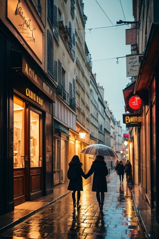 A couple walking hand in hand down a cobblestone path in a charming European village, with quaint cafes and colorful buildings lining the street. The soft glow of street lamps and the warm hues of sunset create a romantic ambiance, symbolizing that love transcends time and age, hyper realistic, UHD, 8K, cinematic visual 