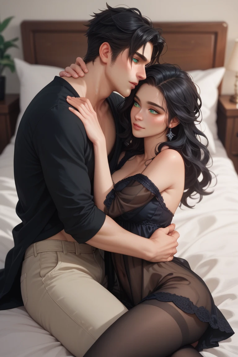 (A girl and a boy kissing eachother).
Girl: Best quality,masterpiece, Ultra-high resolution, (realistically:1.4), RAW photos cold ligh,pyjamas,(spread your legs:1.4),(open your feet),Pretend to sleep,sexy young woman,((((in brilliant crystals)))), ((big natural breasts)), big ass
Boy: black hair, chin body, muscular, shirt