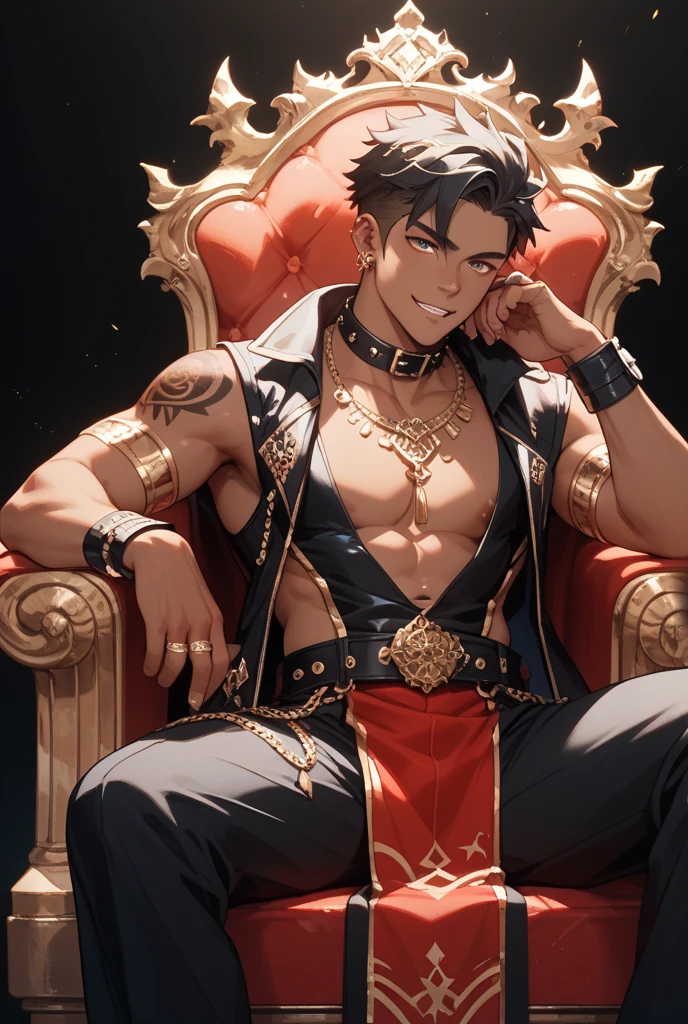 Demon sitting on his throne, the bottom is hell, Hot tall muscular male, full body, sexy male, the man is gigantic and barely fits on the throne, exaggerated muscles, sem roupa nenhuma, homem gigante muito alto, high comparation 