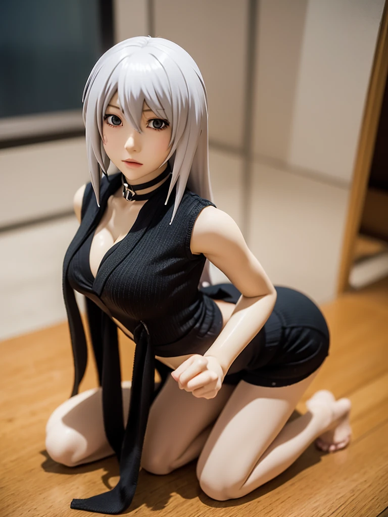 Two-dimensional white hair blue eyes perfect white skirt white silk holy pure and flawless little cute sexy little body