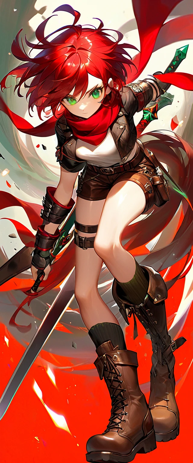 Beautiful sexy girl ,west girl , (red hair), full body standing, enraged look , (with a sword in his hands), action pose, Style Gundam and Evangelion --auto --s2