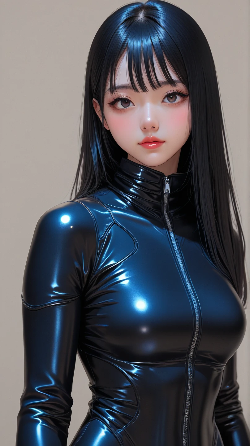 put hands cheek,(embarrassed face:1.4),(blush:1.4),reika\(gantz black suit\), (8k, best quality, masterpiece:1.2), (realistic, photo-realistic:1.37), large breasts,ultra-detailed, 1 girl,cute, solo, sad, beautiful face, black eyes,in room,looking at viewer