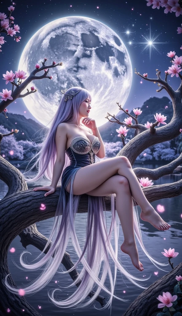 Masterpiece, RAW photo, hyper photorealistic, Beautiful alien girl with a lot of purple hair, on a far fantastic planet, cosmic landscape, cute sexy, highly detailed, sci-fi aesthetic, fantasy aura, unearthly vegetation, by rutkowski, hdr, intricate details, hyperdetailed, cinematic, depth of field, rim light