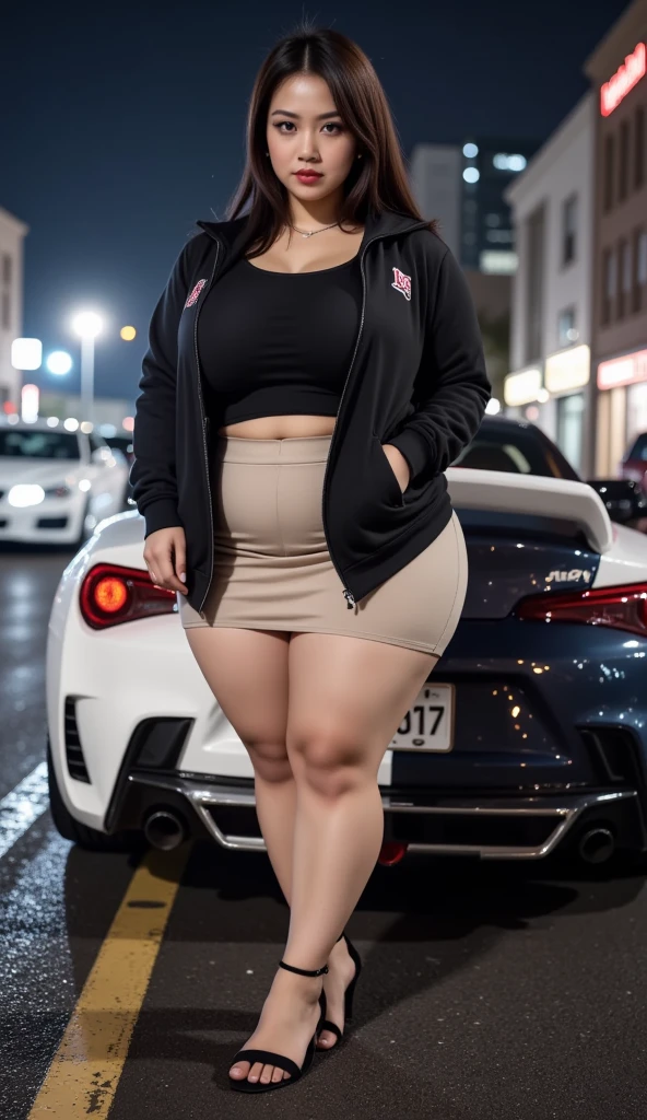 RAW, (Best quality, high resolution, work: 1.3), Beautiful Malay woman in hijab, plump body, naked, Big breasts, Beautiful big eyes, Soft smile, beautiful face, super horny face, slightly open mouth, thick thighs, beautiful buttocks, , beautiful big eyes , gentle smile, beautiful girl, detailed face, Muslim woman sitting on a car boot, at nightmarket, in a white mini skirt, nude, braless, wearing a long flowy fabric, casual pose, wearing casual clothes, very long pleated skirt, wearing casual clothing, white hijab , with a beautiful look Beautiful, perfect lighting, 8k