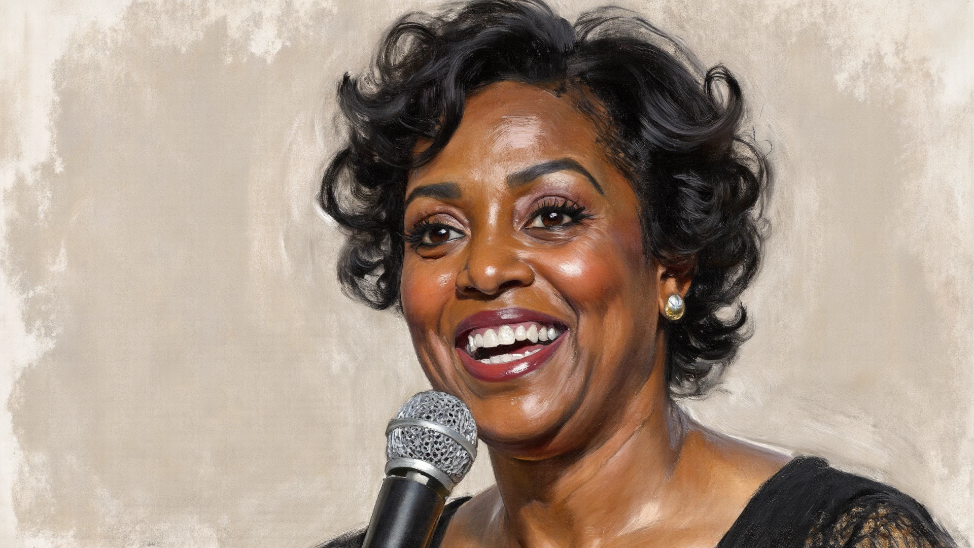 Ella Fitzgerald singing in jazz club with her Jazz trio, SCG768-illustrate, Waterbrush Stroke, watercolor,