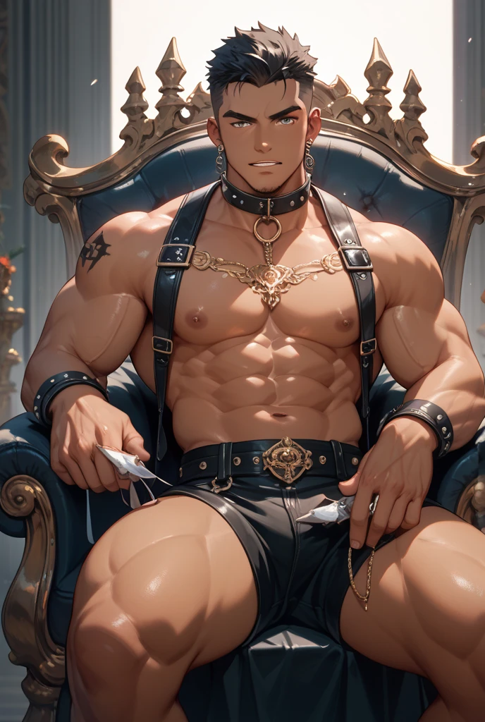 A handsome boy, 17 years old, athletic build, ideal body, aesthetically beautiful, erotically tempting, seducing, offering himself With a beautiful sexy tango panti With round perfect buttocks, muscular, sweaty after a workout, In a Venetian mask with peacock and bird of paradise feathers, In White, red and gold colors, diamond chips all over the body 