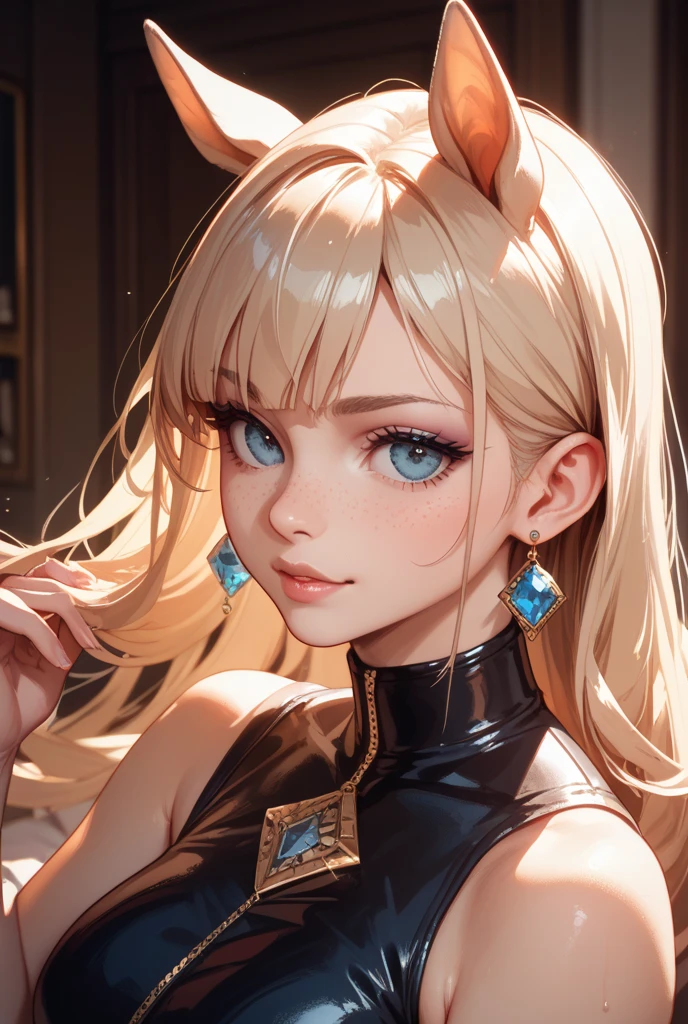 ((highest quality, 8k, masterpiece: 1.3)), ((One girl:1.5)), The beauty of slim abs: 1.3, Casual Hairstyles, (blue long group: 1.5), Very beautiful face, Delicate eyes, double eyelid, smile, (Showing the tiger&#39;s fangs: 1.2), Dancing