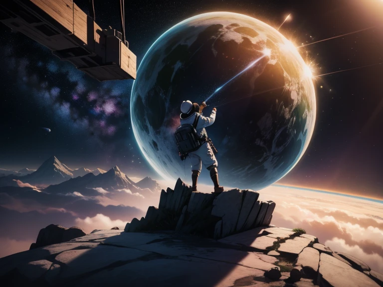 The character is projected into a beautiful, Estilo Skottie Young, and is placed in a close-up, profile view. The background shows a vast expanse of space, com um planeta distante em vista. The lighting is soft and gentle, enhancing the overall charm of the scene. 3D rendering is done using Blender, garantindo alta qualidade, rendering physically based. Polycounting is optimized to maintain a detailed and manageable model, perfect for multiple applications, such as gaming assets or 3D printing. O design do personagem incorpora elementos de surrealismo pop e construtivismo modular, resulting in a unique and attractive appearance. Soft pastel colors are used to add a touch of warmth and joviality to the overall composition. Esta imagem deliciosa pode ser usada como um estampa de camiseta (estampa de camiseta) to bring a sense of wonder and adventure to your clothing collection. Whether for yourself or as a gift, The cheerful and charming behavior of an astronaut is sure to bring joy to those who see him. Use a bandeira do Brasil no uniforme