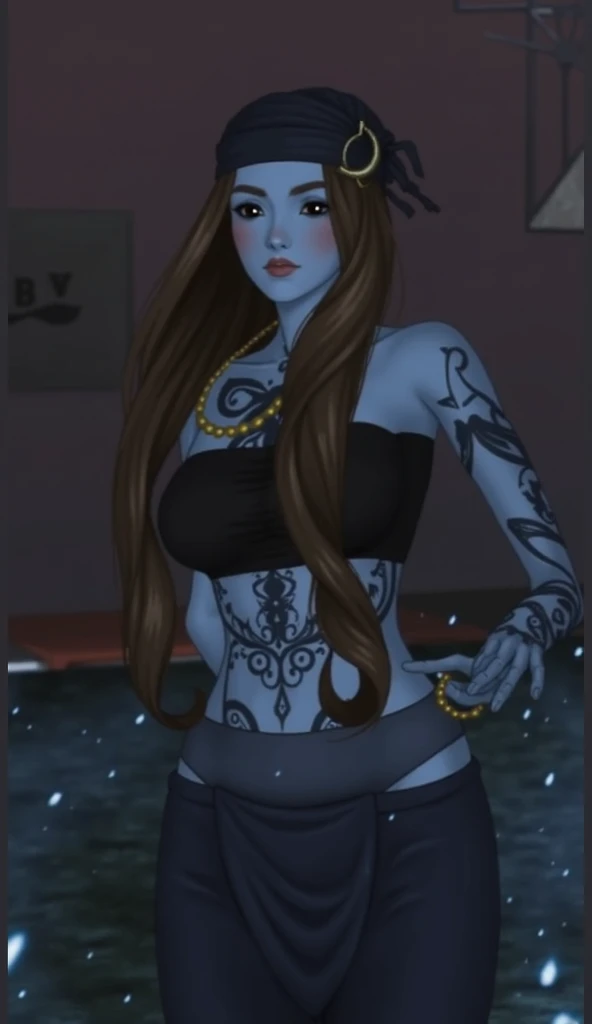 rating_explicit, beautyful woman, gothic, mature woman, black lipstick, tattoos in whole body, slim body, sexy ninja lilac vest, slender body, long hair, lilac vest, lilac sidecut hair, lilac hair, sidecut hair
