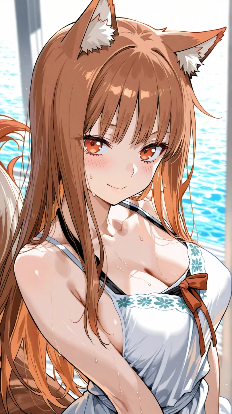 asunayuuki, asuna yuuki, long hair, brown hair, (brown eyes:1.8), medium chest,mouth open,smile,blush,sleeveless shirt,It's a bellybutton,short denim pants,Palm tree,parasol,beachチェア,looking down from above,put your hands behind your back,
break outdoors,beach,sandy beach, sun, null,
break looking at viewer,
break (masterpiece:1.2), highest quality, High resolution, unity 8k wallpaper, (figure:0.8), (detailed and beautiful eyes:1.6), highly detailed face, perfect lighting, Very detailed CG, (perfect hands, perfect anatomy),