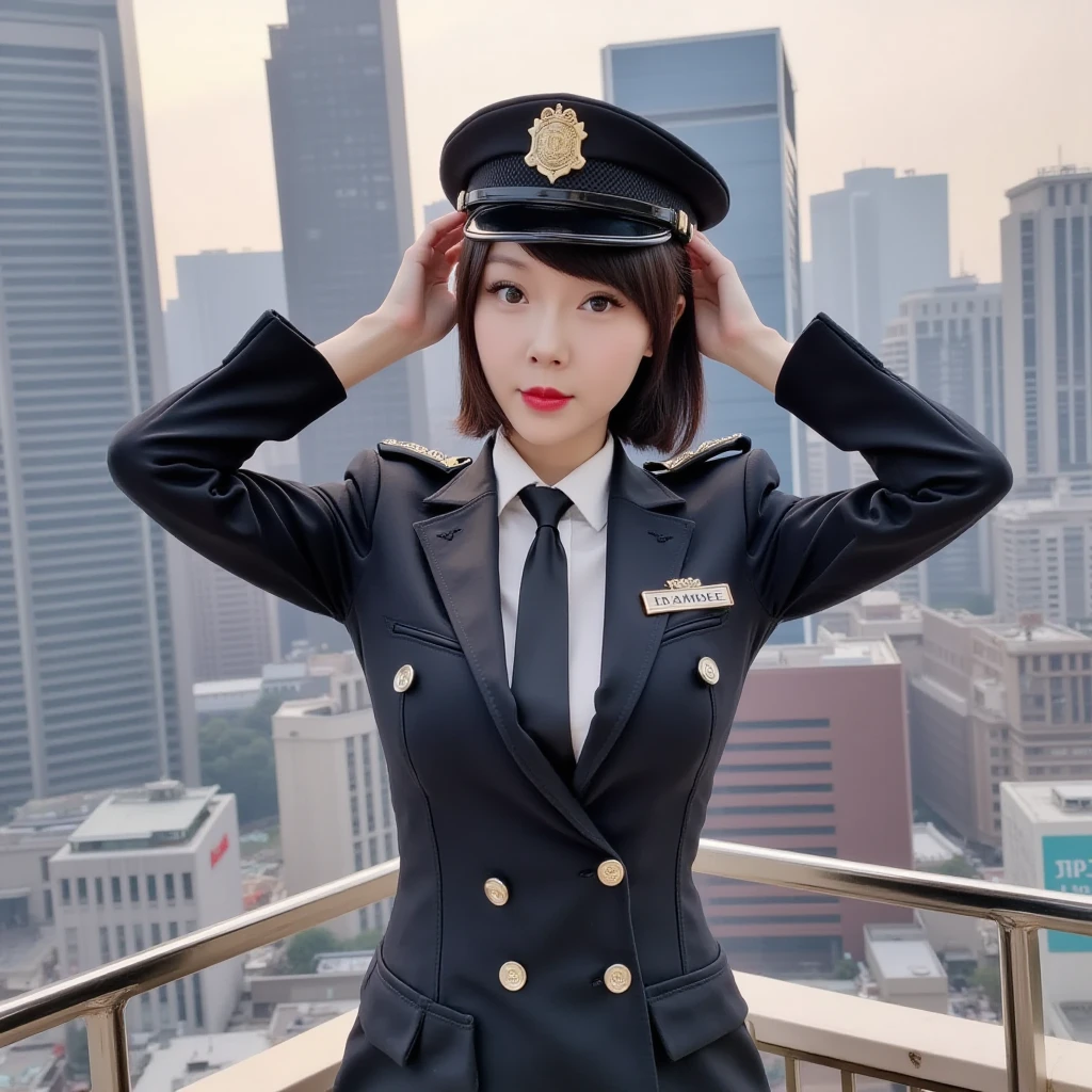 Usually detailed CG Unity 8K wallpaper，（tmasterpiece），（best qualtiy），（ultra - detailed），（Ultra photo realsisim），（best character detail：1.36），Nikon D750 f / 1.4 55mm，RAW photo，profesional lighting， physically-based renderingt, 1girll, Female soldier，(Black military uniform，(Black military uniform)，Fabric texture military uniform，Business suit)，(Underneath the coat is lined with a plain white shirt，The sweat-soaked white shirt fabric pressed against the chest，The buttons of the white shirt on the chest are fastened)，(red necktie)，((Black gym panties))，Bare legged，Plump legs，Black hair，(military hat，Big wavy hair，Do not tie your hair)，the golden ratio,[:(com rosto detalhado:1.2):0.2]:，PureErosFace_V1，thick bushy eyebrows，broad shoulder,(gigantic cleavage breasts:1.35),(gigantic ass:1.55),(Plump thighs:1.45),(stick out buttocks:1.5),(Wide ??????:1.55),(I looked up from below:1.55)，((Grasp the buttocks with both hands，Look from your hips，close-up shot from behind，(Peach buttocks:1.2)):1.4)，Close-up Shot Shot，((Squinted and smiled，A smile full of confidence，A bright smile，Laughing heartily，Have by the sea):1.35)，((Close-up of panties，Buttocks close up，facial closeups))，Sunset sky，Gentle sunshine，sunshine on face，RAW photogr，Blue sky，setting sun，light glow，White teeth，Look back，((curvy accentuated booty，azur lane style，lit from behind))，
