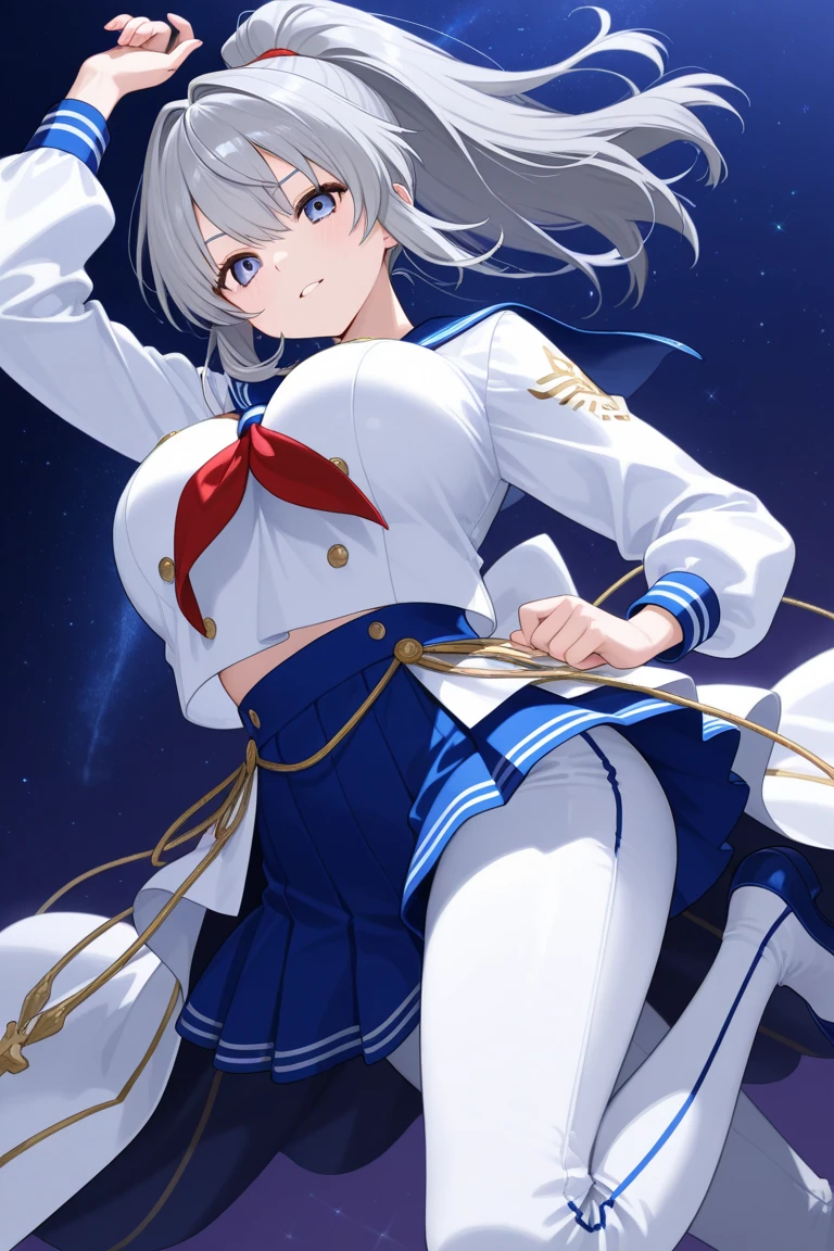 girl,big breasts,sailor,midriff,gloves,smile,