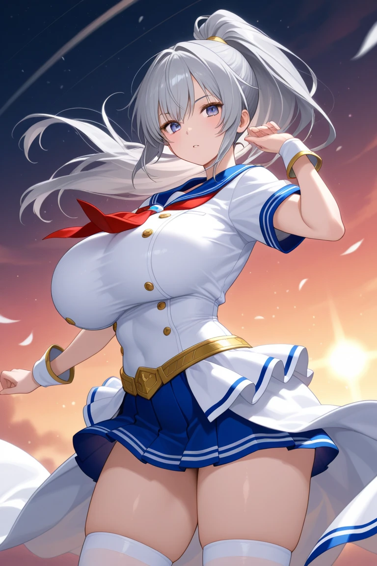 mononobe no futo, One Woman, Long sleeve, Sleeves edged with ribbon, Gray Hair, blue eyes, Proud face,
Underbust, Large Breasts,Butt,Thighs,Plump,milk,Underarm,vapor,Jump,Low Angle,Please spread it with your hands,No underwear,Big nipple milk squirting,smile