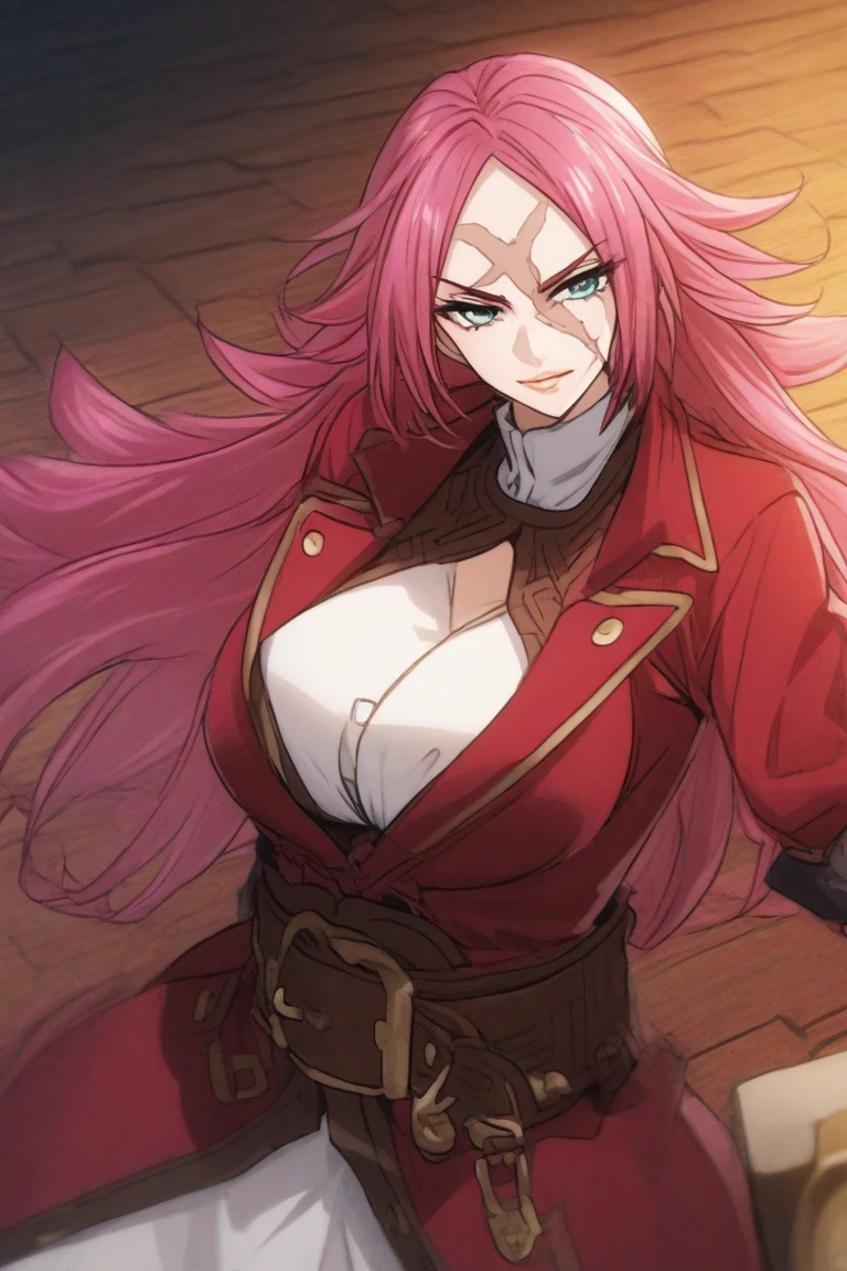 approaching perfection, dynamic, altamente detalhado, Pintura digital, arte conceitual, Suave, sharp focus, illustration, Rosto detalhado, 4k, 1 meninas, decote, Tapa-olho, face Markings, Female, Female only, Japanese, roupas, seios grandes, Markings, olho faltando, older Female, um olho, um olho obstructed, um olhod, cabelo rosa, olhos vermelhos, cabelo vermelho, ruiva, revealing roupas, samurai, cicatriz, cicatriz across, eye cicatriz, no rosto, cicatrizred, cicatrizred face, cicatrizs, sorriso, sorridente, traditional roupas
