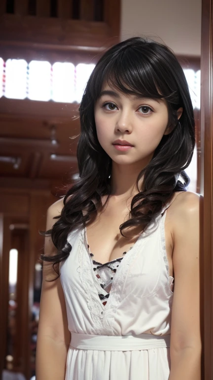 ((highest quality)),(realistic:1.2),(1girls:1.2),20yo, (smile, laugh, happy:1.2),(sexy:2.0),(blouse),(off shoulders),(sleeveless),(huge breasts)