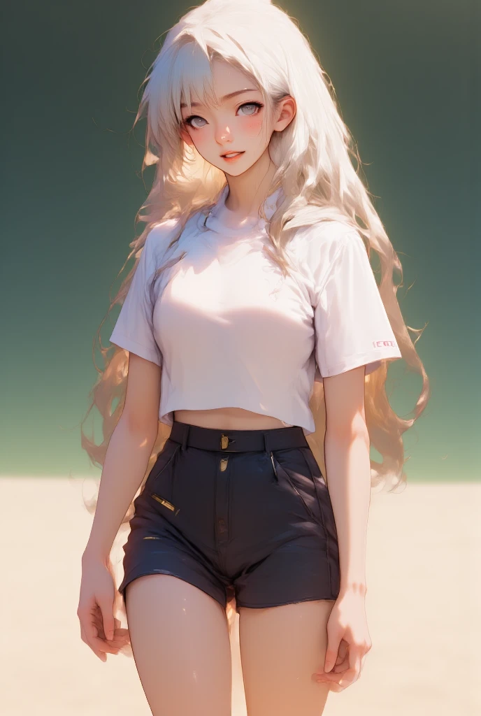 One girl, white short t-shirt, mini skirt, nike sneakers, big ass, perfect breast, slim, cute, sexy, very detailed, exquisite lighting and composition, , 8k, sharp, highly detailed, high resolution, front view