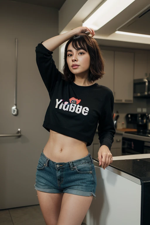 Woman with tattoos posing in front of a television, trending on r/streetwear, she is wearing streetwear, e 2K Cutecore Clowncore, y2k aesthetic, y 2 k aesthetic, y estilo 2k, estilo y2k, graphic tees, 👁🌹👾, japanese streetwear, non binary model, artista vestindo sujo