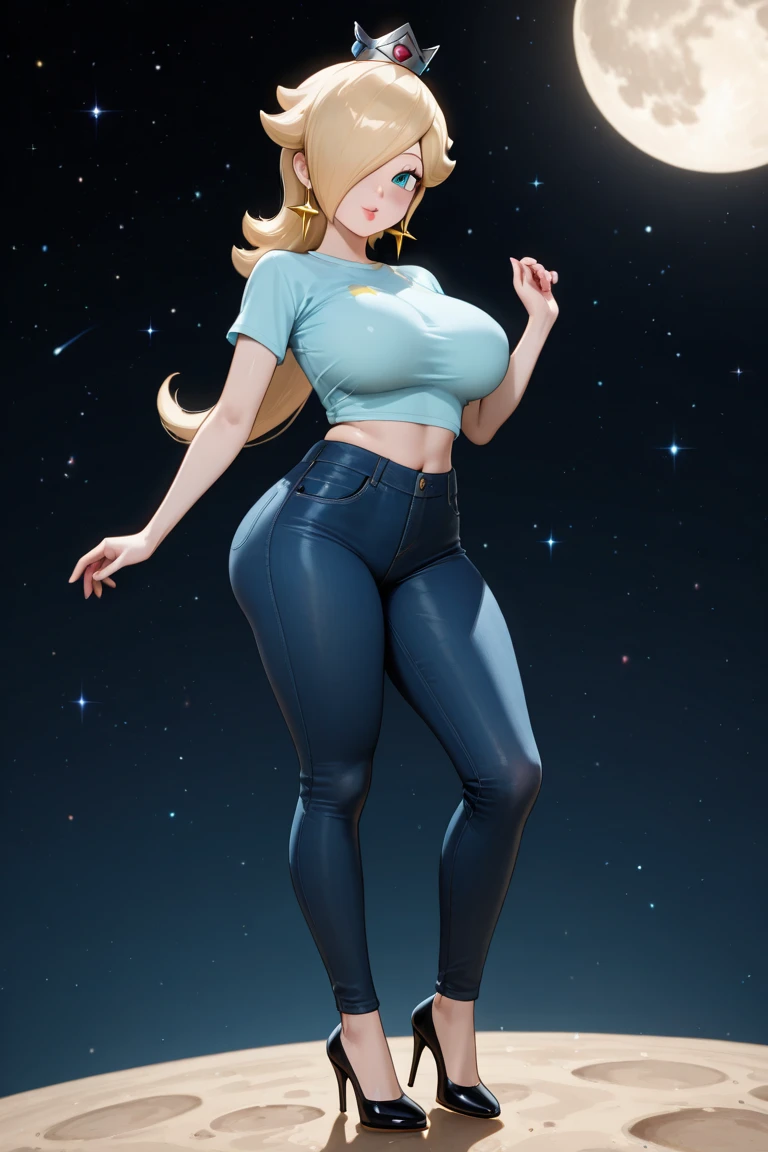 A woman goddess tall beautiful sexy sensual beautiful beautiful tenderness affectionate slutty pretty smiles kindly big breast huge long yellow hair wavy to the side a Mencho short yellow braid her light blue eye orange side she wears a fluffy shiny black shirt for the cold and metallic blue fleece pants shows her leg black mesh socks and luxurious boots