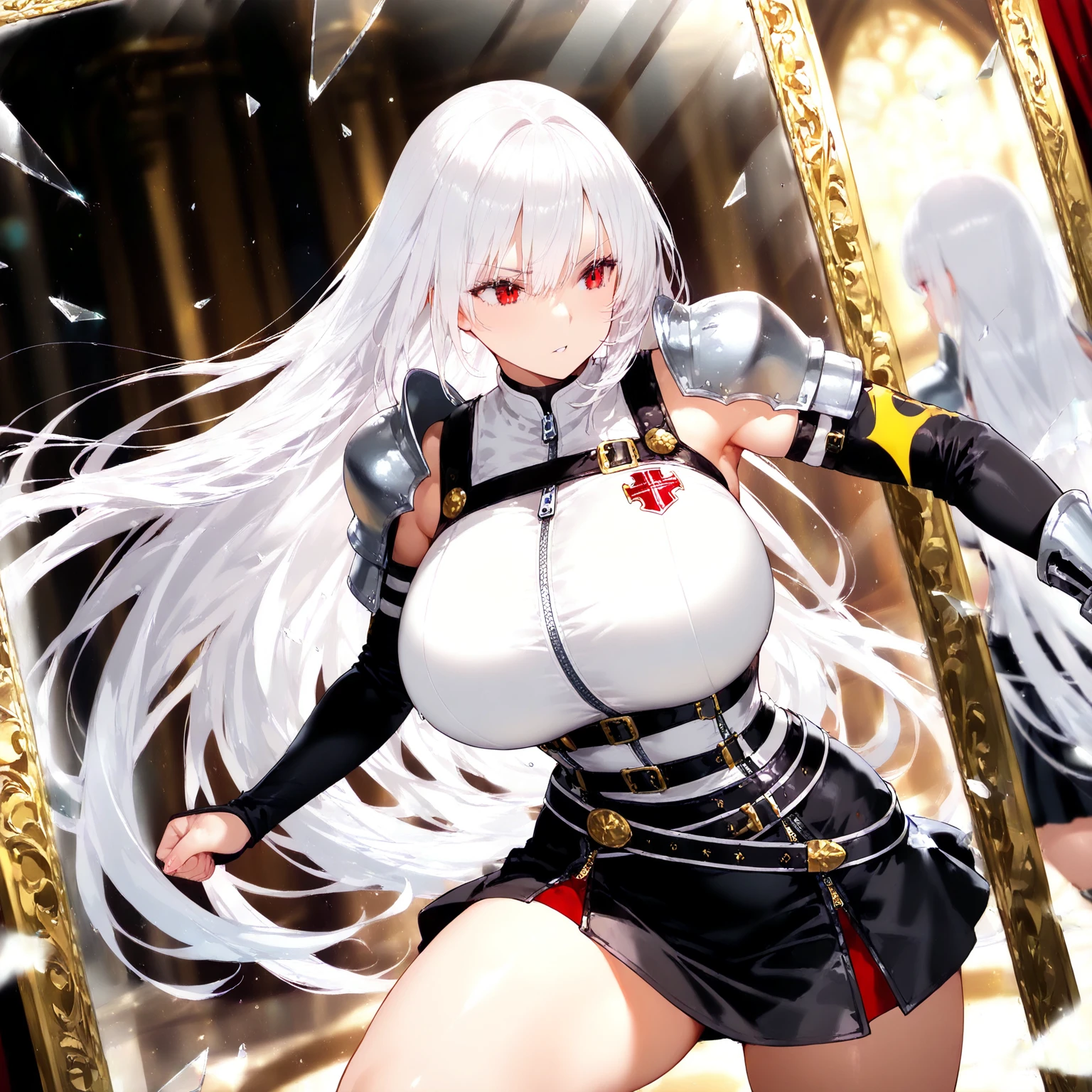 Asagi Tohsaka, Margaret Tarrant m, Surreal, mysterious, strange, fantastical, fantasy, Sci-fi, Japanese anime, Demon Sword Master of Excalibur Academy, Lyseria, long straight silver hair, beautiful miniskirt high school girl, perfect body, sword training, action scene, school uniform, hyper detailed masterpiece high resolution definition quality, depth of field cinematic lighting manga drawing Sweating wet wet wet wet huge tits areola big firm ass wet skin glistening sexy erotic sexual provocative Wet wet