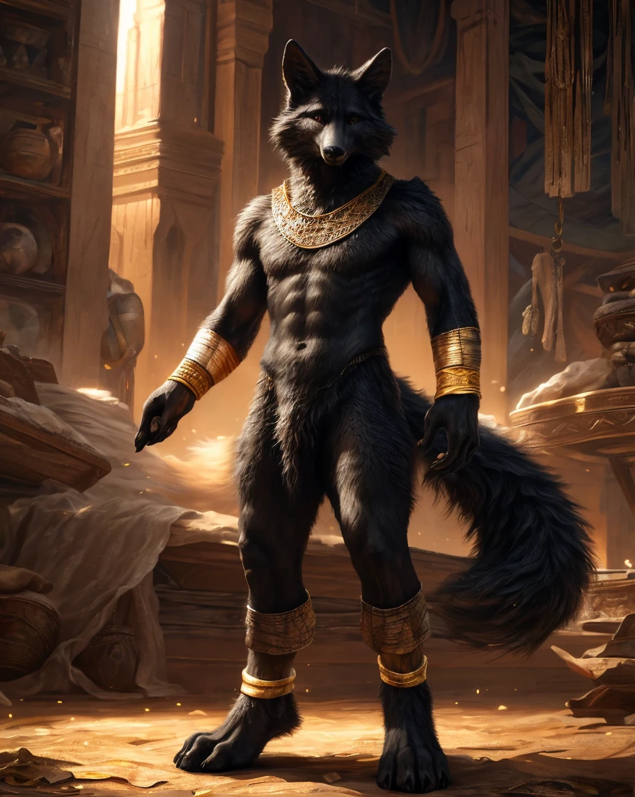 ((anime)), Upload to e621, By Garmash,Luan Jia, dark gem, anthro, male, ((( fine fluffy fur))), ((sitting)), detailed realistic painting, (((bipedal walking))), (((with shadow))) extreme details, ((german shepherd)), loincloth, black body, particles of light,The most erect penis