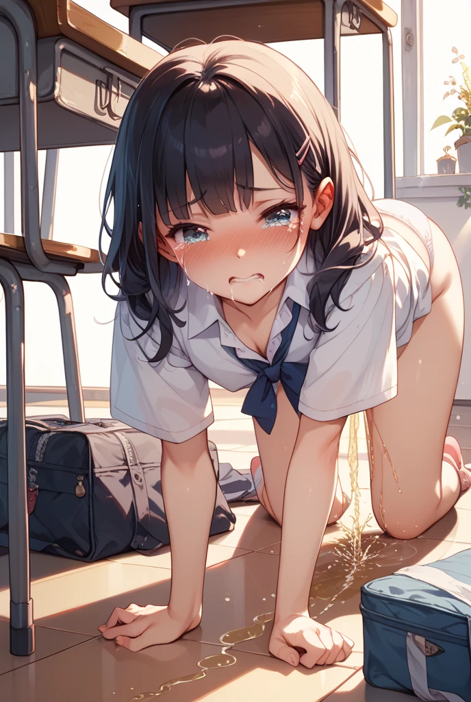 (1 girl, peeing, very Vigorously to peeing:1.5), (public toilet, long dress, mini skirt, foot ware, toilet bowl:2), (erotic twist of the body, open one's legs, squatting:1.5), (ecstasy, Exhale loudly, Relief, full face blush, empty eyes, constricted pupils, open mouth, narrow one’s eyes, looking away:1.5), (peeing, very Vigorously to peeing, pee parabola, Thrust out one's chest:2), (Best Quality:2), (makeup), (detailed pussy, naked crotch:1.1), panties, from below