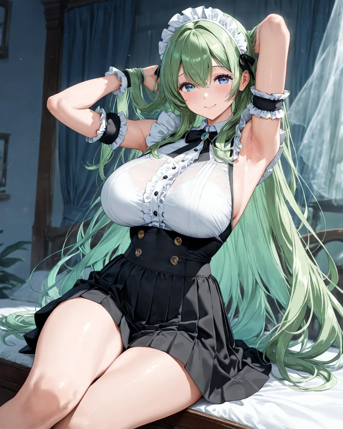 highest quality、All limbs、full finger、Slender beauty、straight hair、brown hair、Dereste、green, white and purple idol costume、white panties、high socks、beautiful big breasts、live stage、sing、dancing、big smile、tits、I&#39;m seducing you
