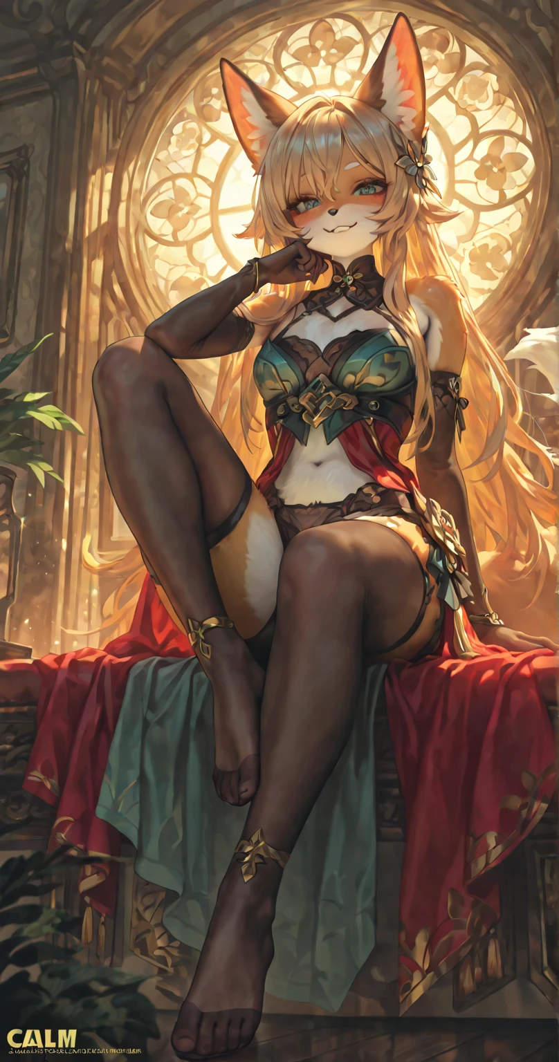 solo,elf,dark skin,mature,fetal_position,black curly hair,plump,all see-through sarong,in temple,lying on carpet,large areolae
