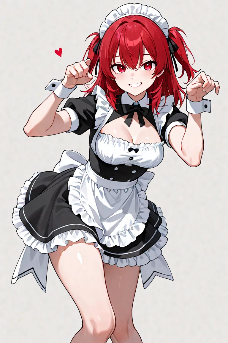 Ranmachan, Red hair, Braided hair, very big breasts, bouncing breasts, sexy maid outfit, sexy maid costume, lace neck collar,