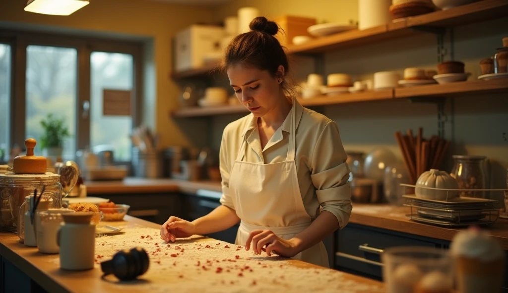 An adult brunette making cinnamon bun