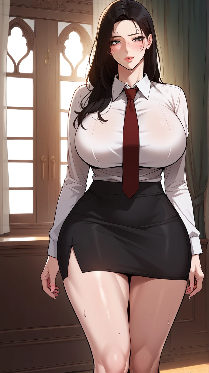 8K, RAW photos, best quality, masterpiece, Practical, Practical, (1 extreme beauty),full-body shot, The face is rich in detail, Fine particles, Double eyelids, eyelash, Grin, Lip detail, Brown long hair, Large Breasts, (Black Lace Fishnet Bodysuit), ((Red hip skirt)), Cowboy shooting, , ((Written border depth)) ,Tape your mouth shut,Soaked white shirt、Blonde plump busty woman holding book and glasses, woman in black suit, Wearing a serious suit, Female Merchant, Wearing a suit的女人, Girl in a suit, Office attire for women, Wearing a suit,Wearing black glasses, Girl in a suit, young Female Merchant, Wearing a suit, Business Attire, Wearing a suit,Proceed with caution when wearing glasses,((17 year old Japanese girl)), (((Slim, Tight waist, Thin thighs, Thin arms))), (((side))), (((Firm and huge breasts:1.3))),(camel toe:1.5),(red g-string:1.3),(Black hip skirt),(red heel:1.6)